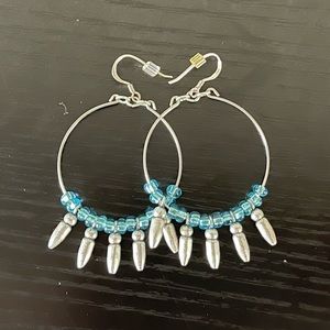 Alex and Ani silver tone blue bead earrings